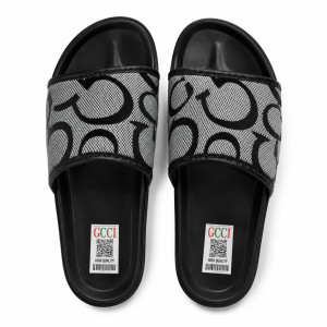 Unisex Monogram Print Slip On Slide Sandals